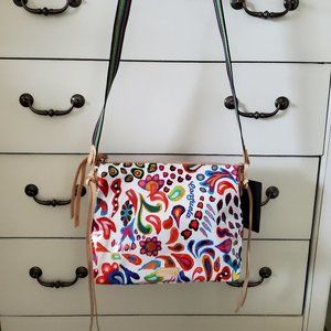 Consuela Bag. 

11” (W) x 9 ¼” (H) x 3” (D), 22-34 ½” adjustable strap drop